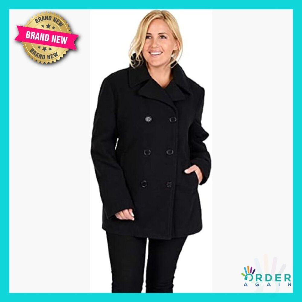 Classic Pea Coat Double Breasted Faux Wool Elegant Chic Outerwear